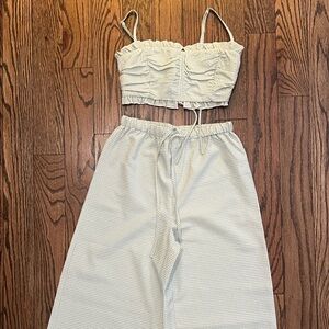 Green & White Princess Polly Gingham Crop Top and Pants Set